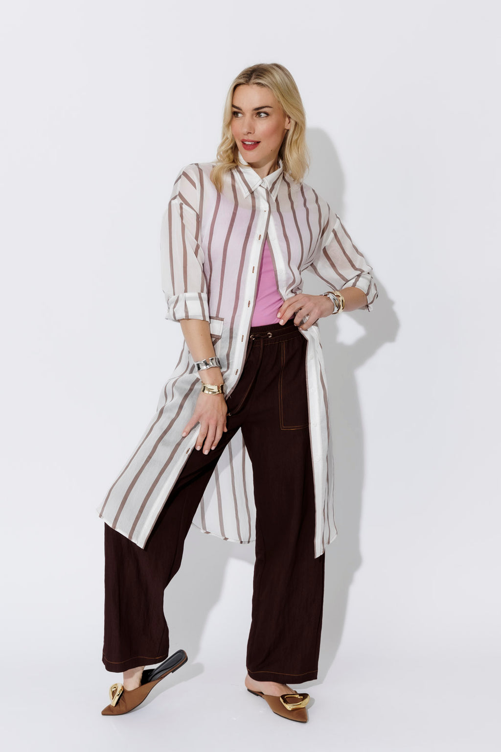 Brown/White Long Lyocell Shirt