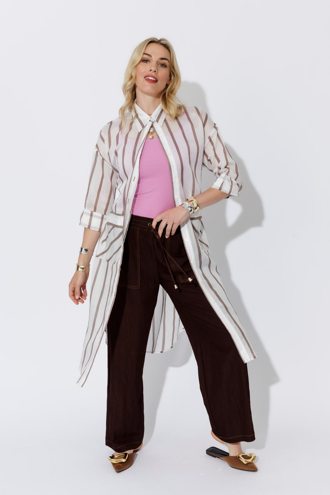 Brown/White Long Lyocell Shirt