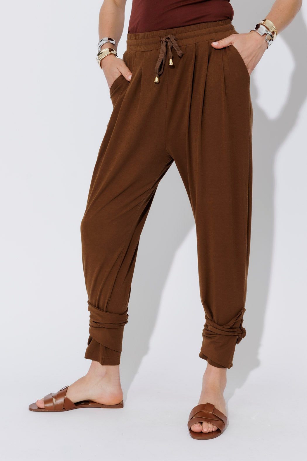 Brown Tencel Tie Pant