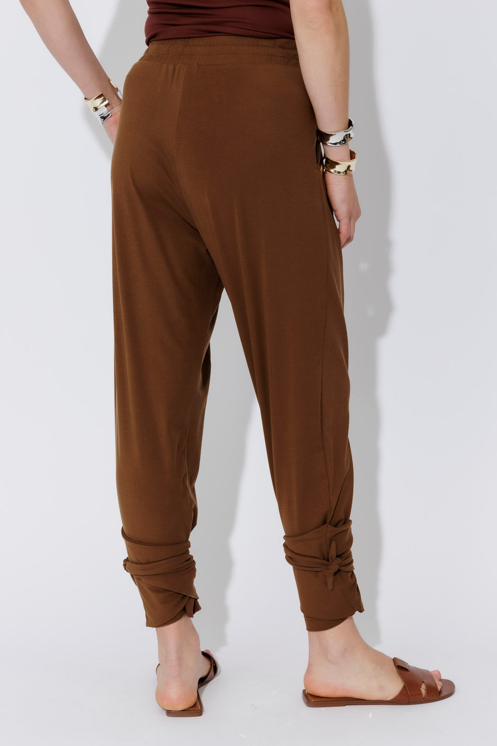 Brown Tencel Tie Pant