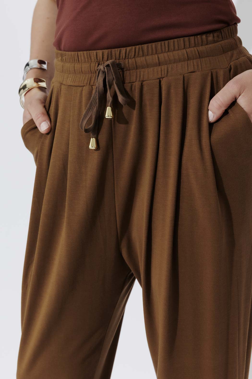 Brown Tencel Tie Pant