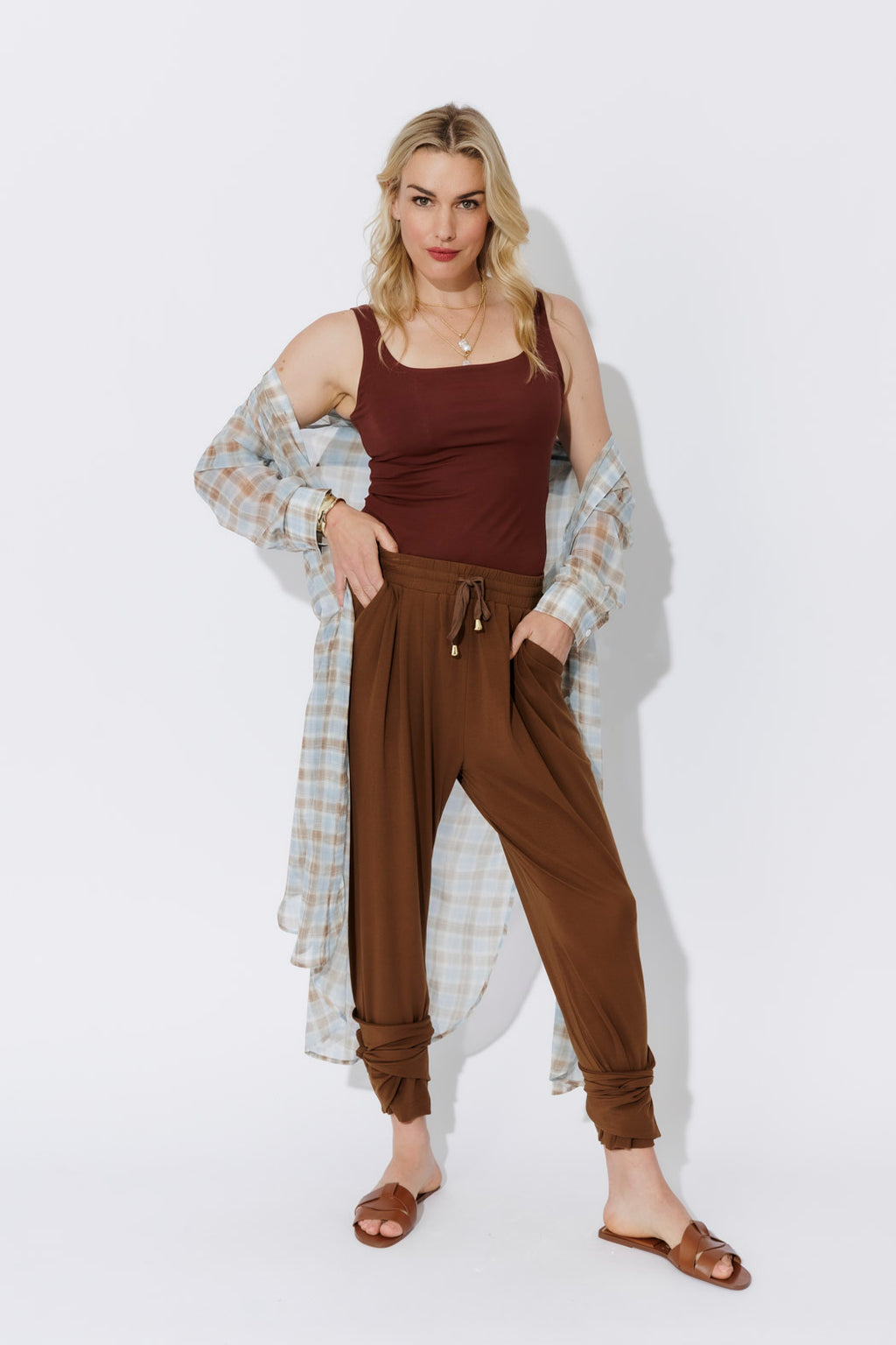 Brown Tencel Tie Pant