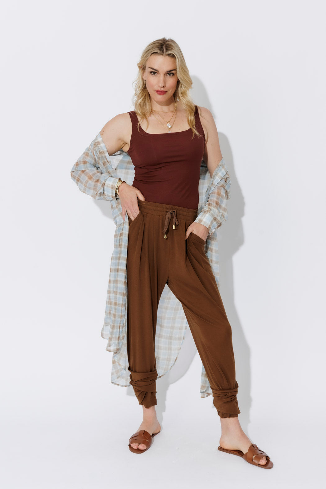 Brown Tencel Tie Pant