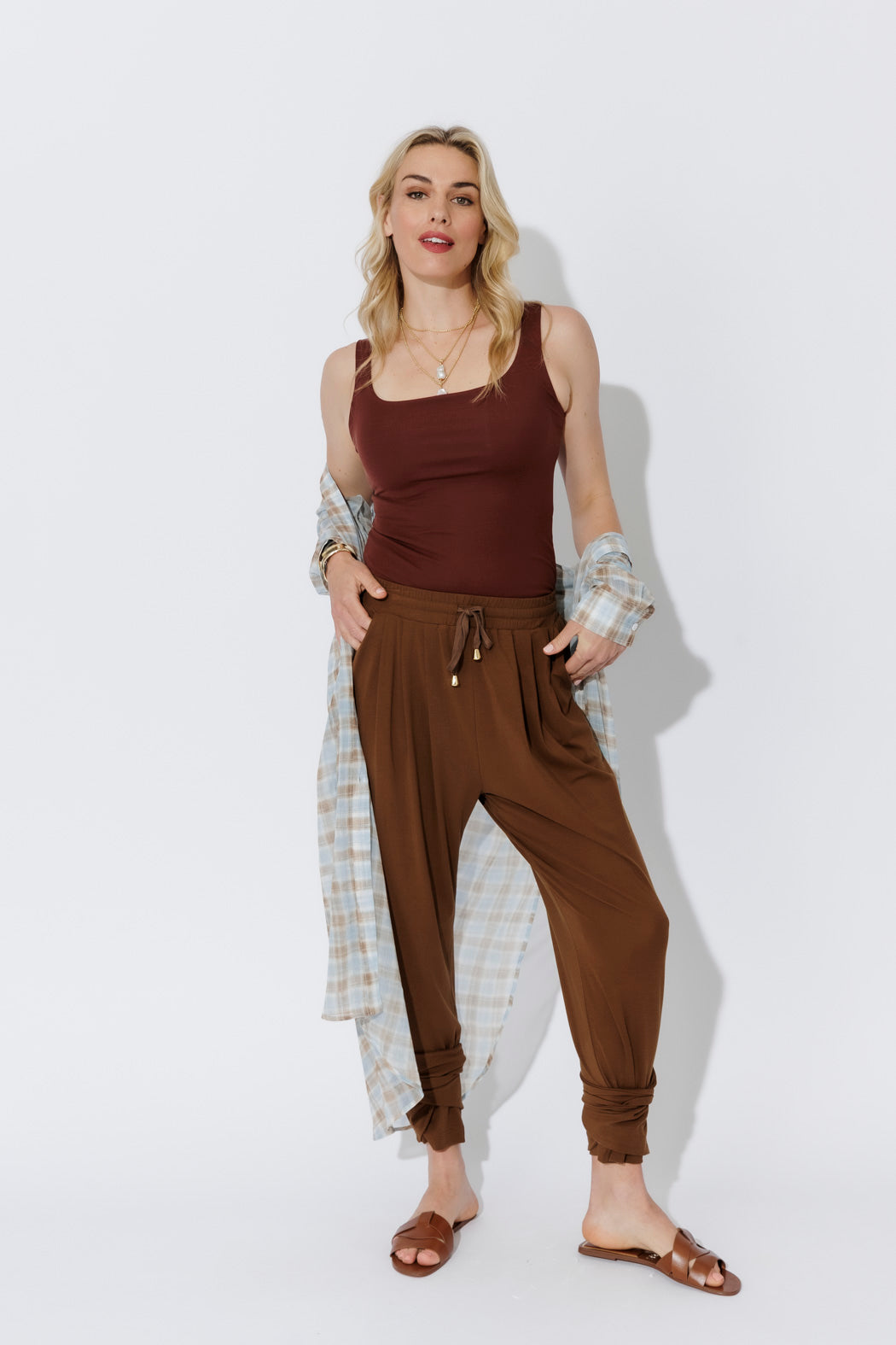 Brown Tencel Tie Pant