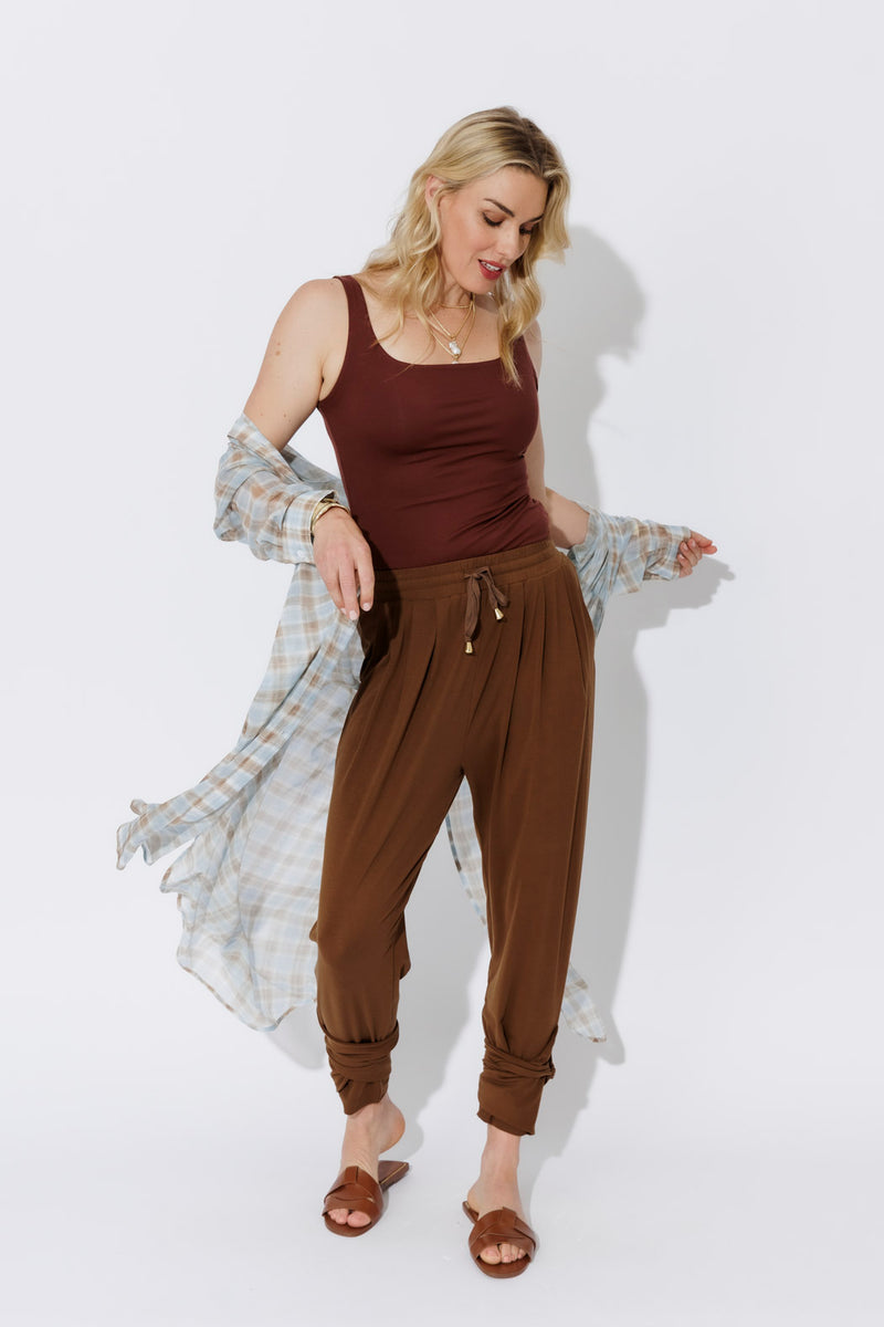 Brown Tencel Tie Pant