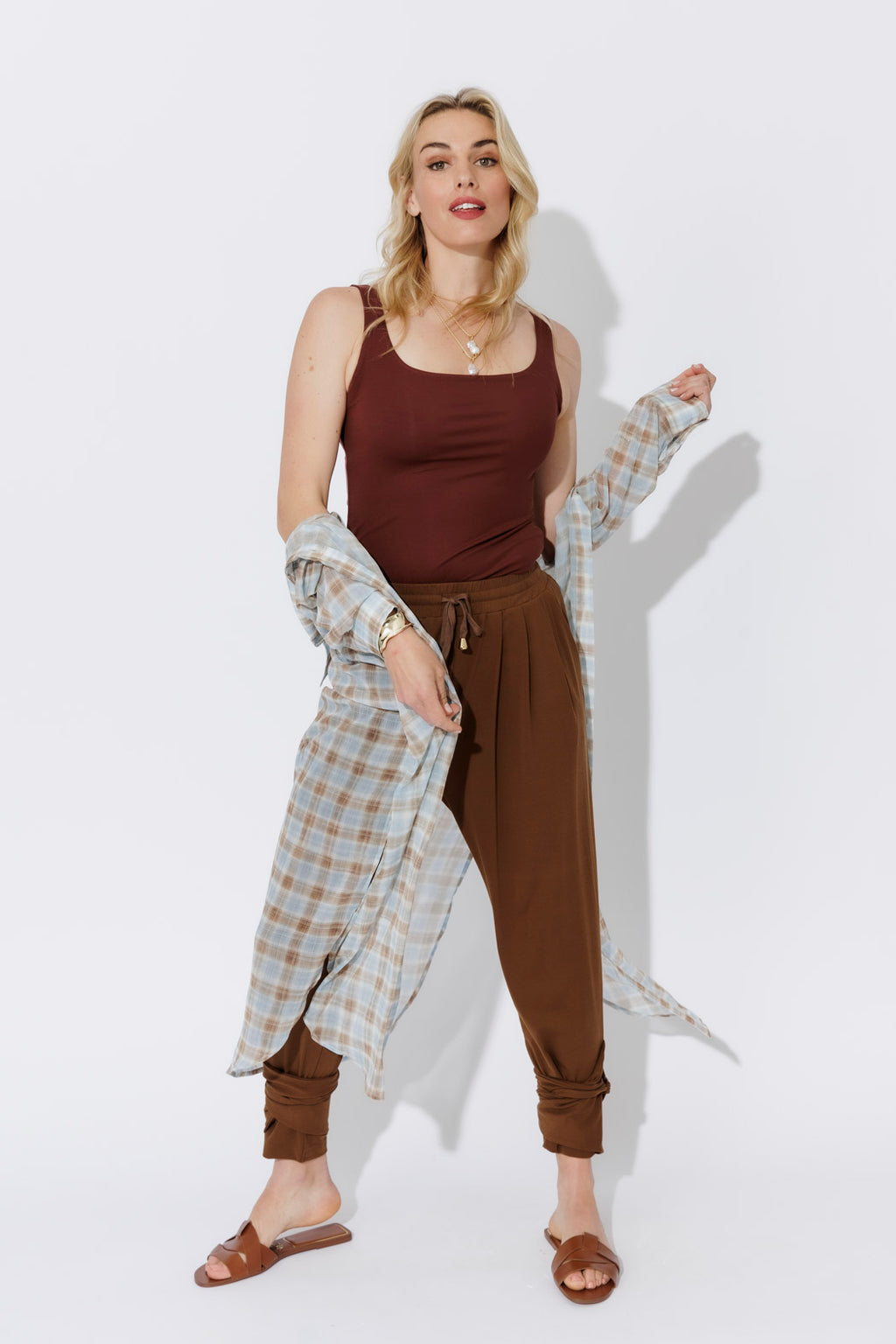 Brown Tencel Tie Pant