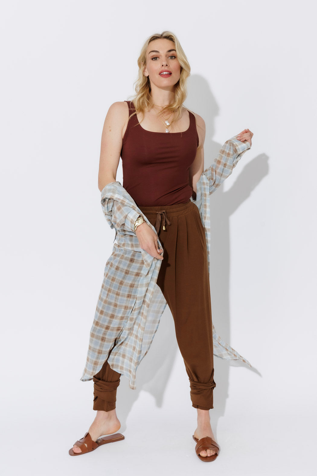 Brown Tencel Tie Pant