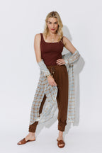 Brown Tencel Tie Pant
