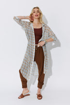 Blue/Tan Long Chiffon Shirt