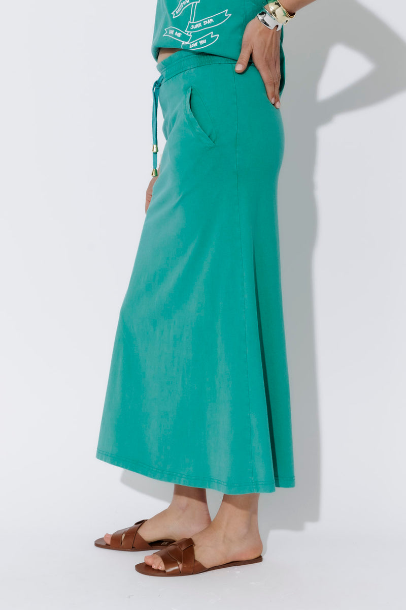 Aqua Washed Cotton Drawstring Skirt