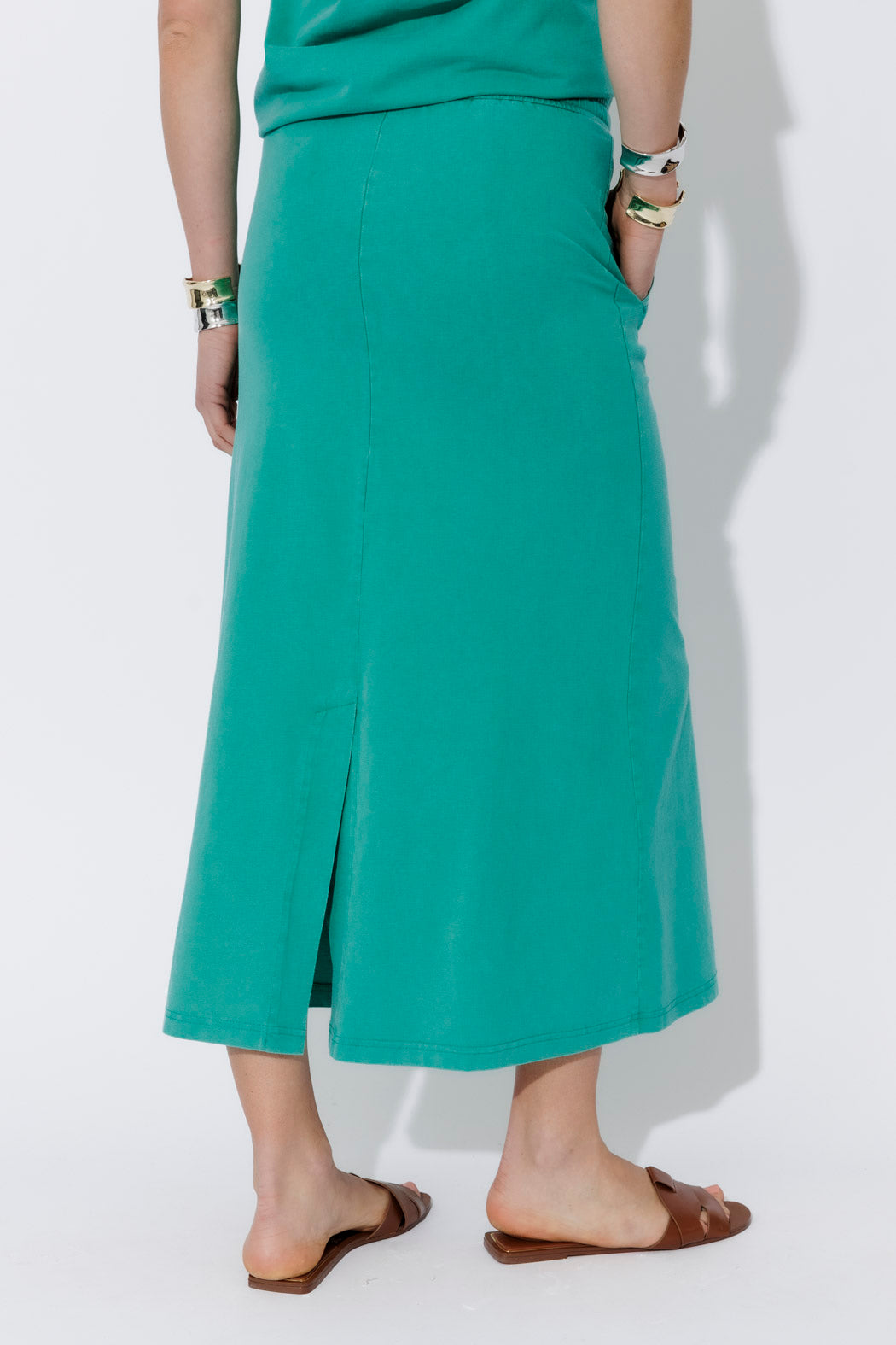 Aqua Washed Cotton Drawstring Skirt