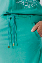 Aqua Washed Cotton Drawstring Skirt