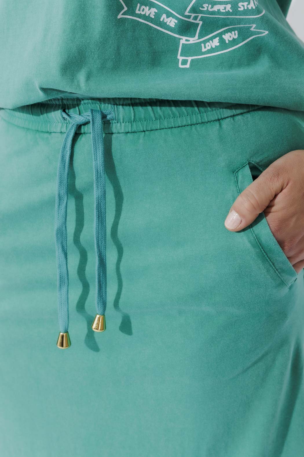 Aqua Washed Cotton Drawstring Skirt