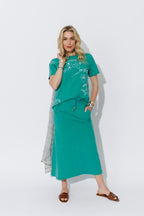 Aqua Washed Cotton Drawstring Skirt