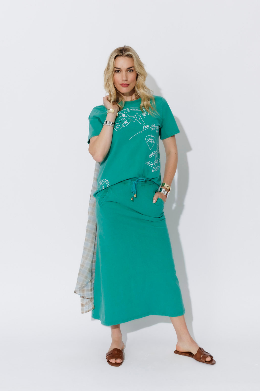 Aqua Washed Cotton Drawstring Skirt