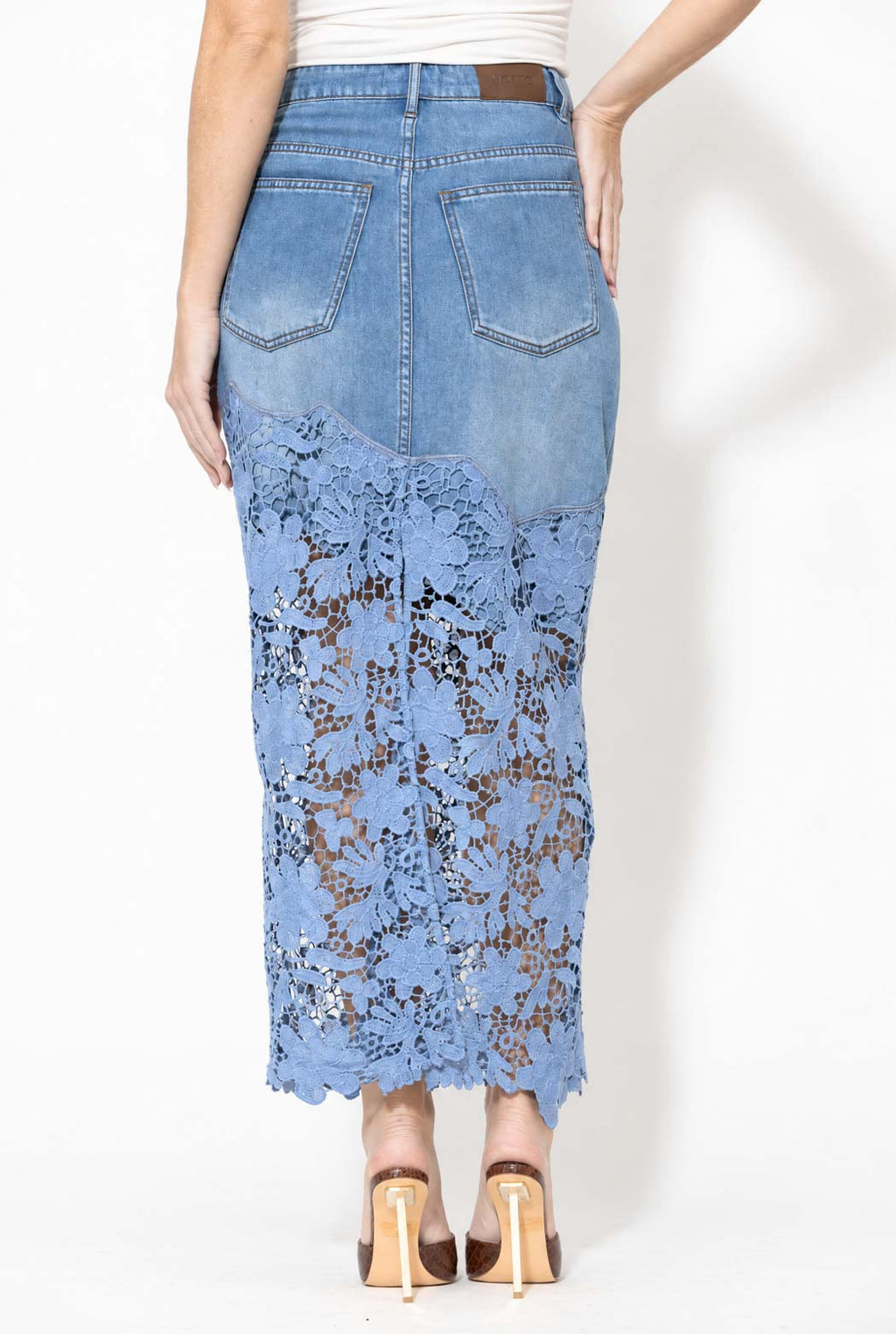 Blue Lace Denim Skirt