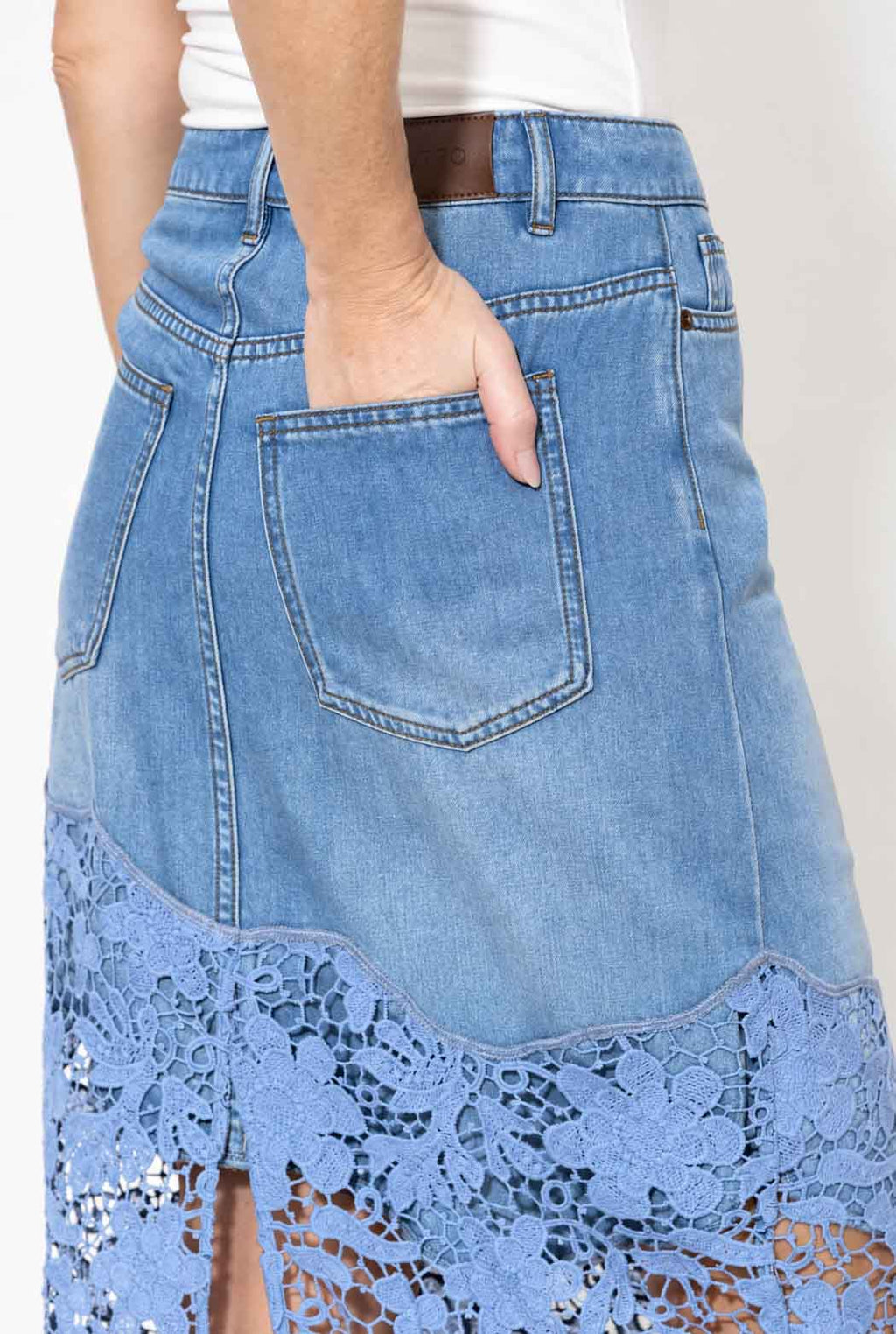 Blue Lace Denim Skirt