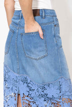 Blue Lace Denim Skirt