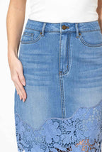 Blue Lace Denim Skirt