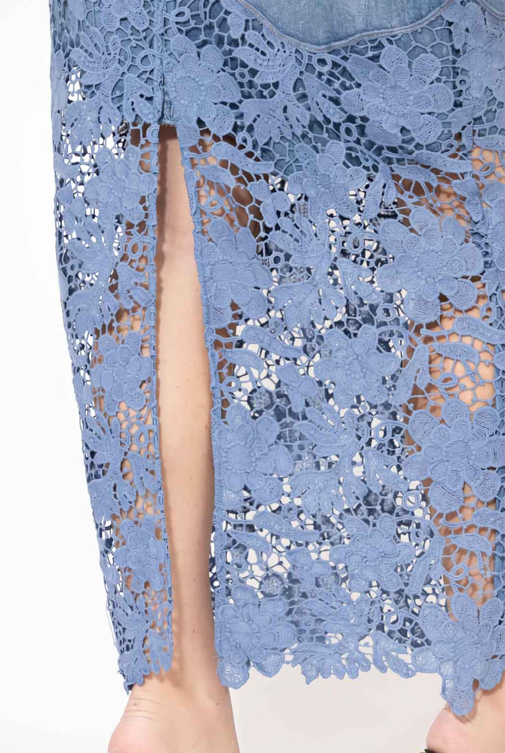 Blue Lace Denim Skirt