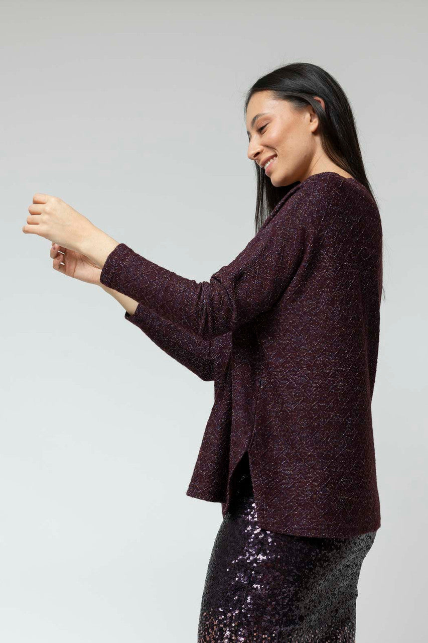 Plum Lurex Crew Neck Jumper