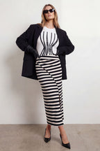 Stripe Drape Front Skirt