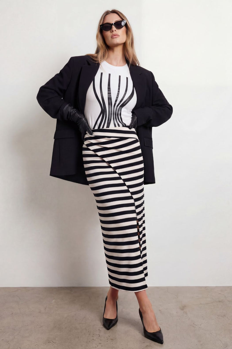 Stripe Drape Front Skirt
