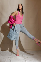 Pink Ribbed V Neck Cami