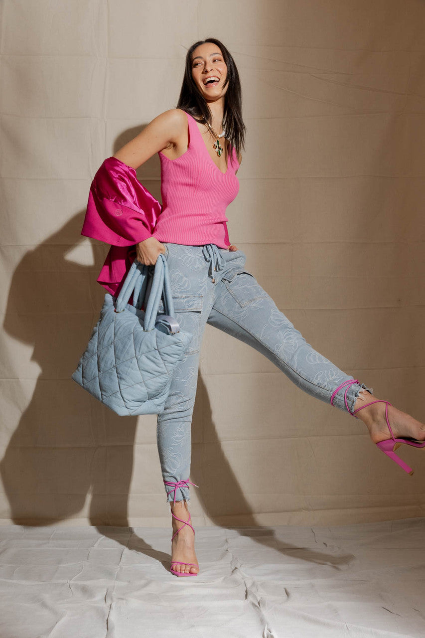 Pink Ribbed V Neck Cami