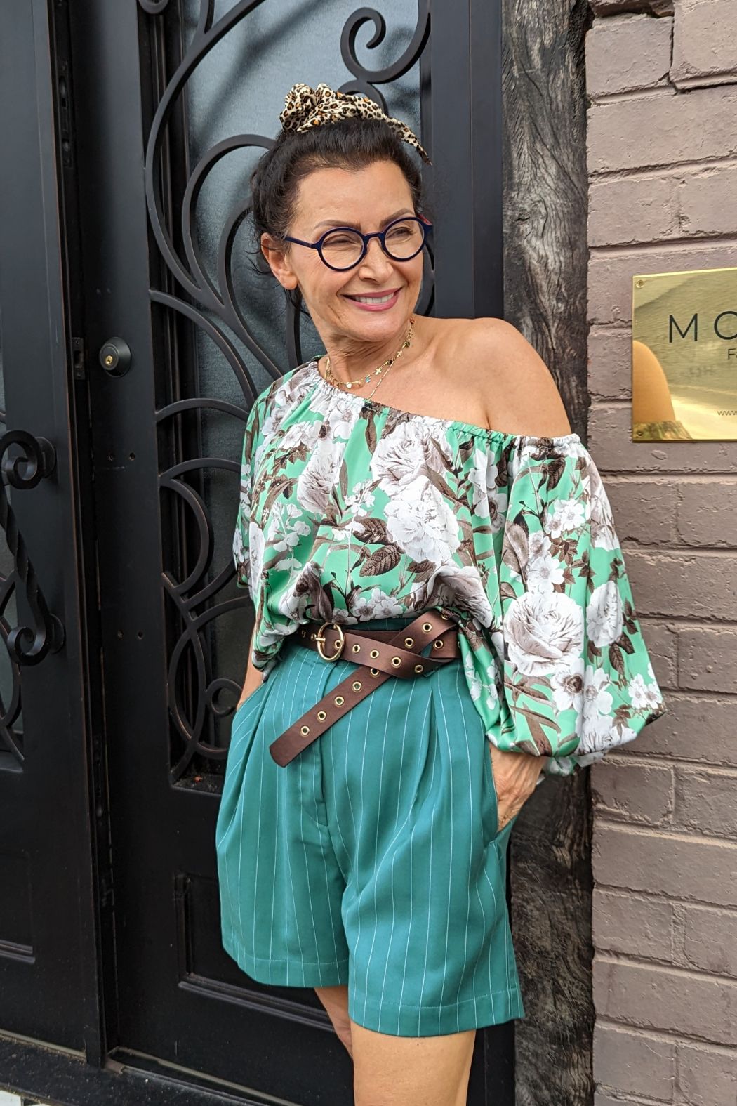Mint Floral Silky Off Shoulder Top - Sale