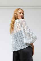 White Polka Dot Balloon Sleeve Shirt