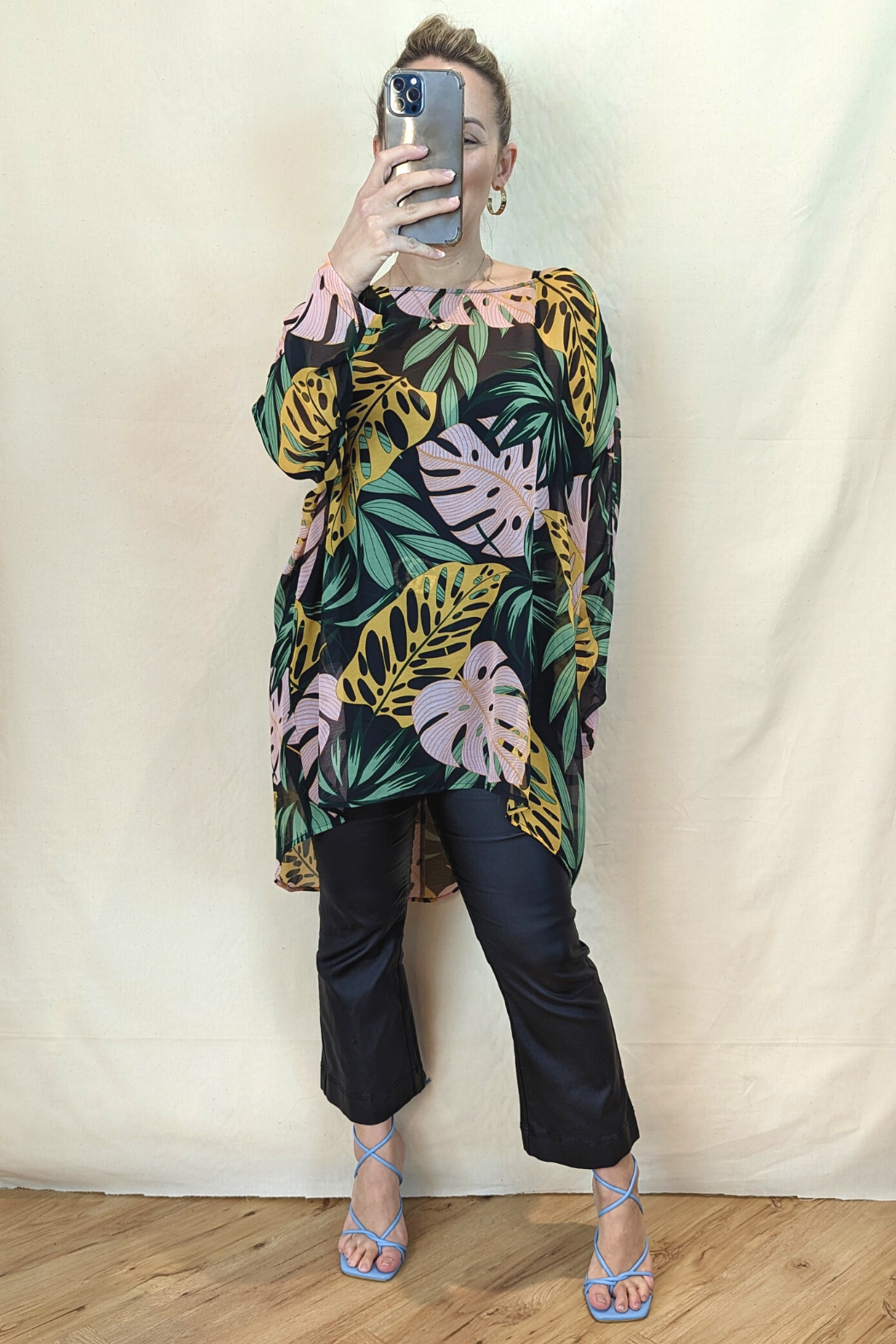 Tropical Chiffon Oversized Top - Final Sale