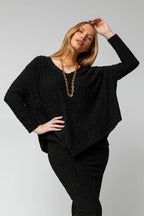 Black Shimmer Knit V Neck Jumper