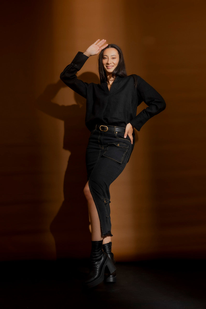 Black Luxury Linen Blogger Shirt