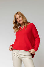 Red Slouch V Neck Jumper