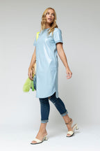 Pale Blue Faye Vegan Leather Tee Dress - Final Sale