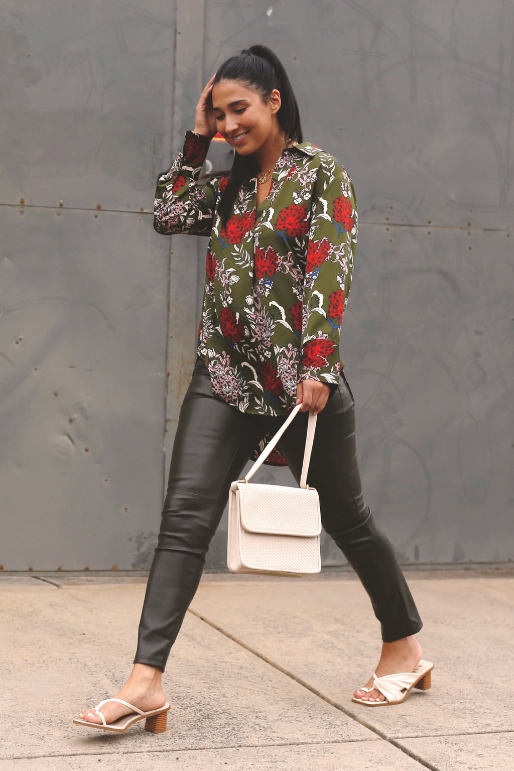 Dark Khaki Vegan Leather Slim Pant - FINAL SALE