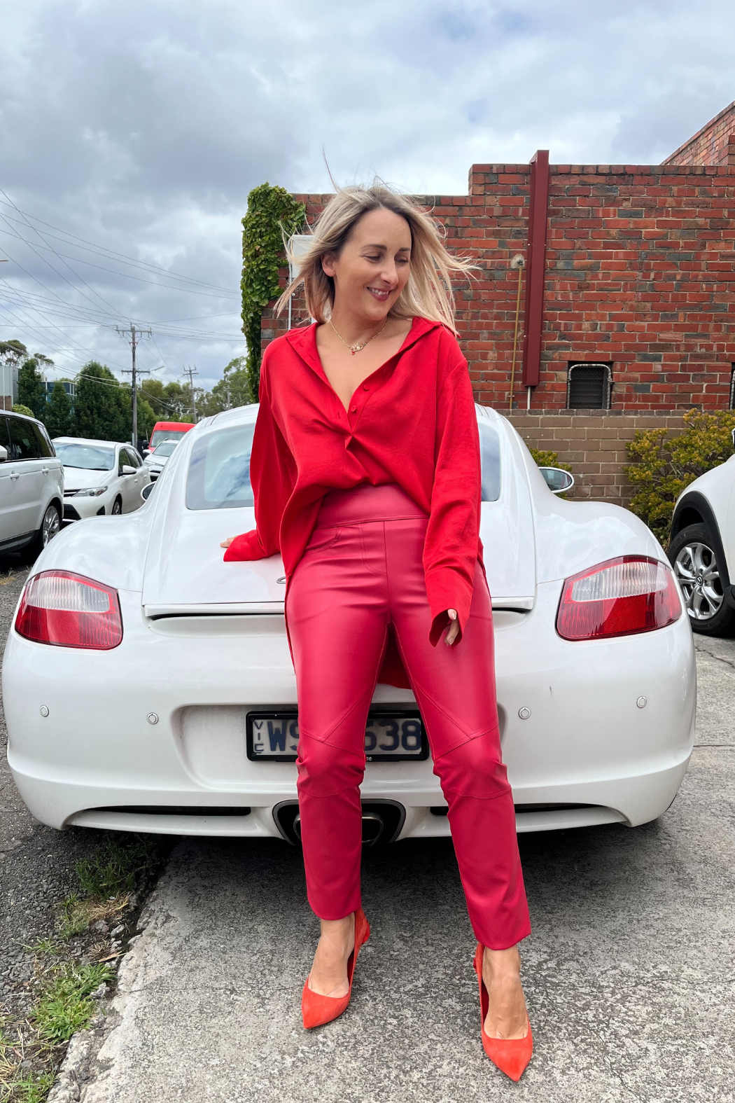 Red Vegan Leather Biker Pant