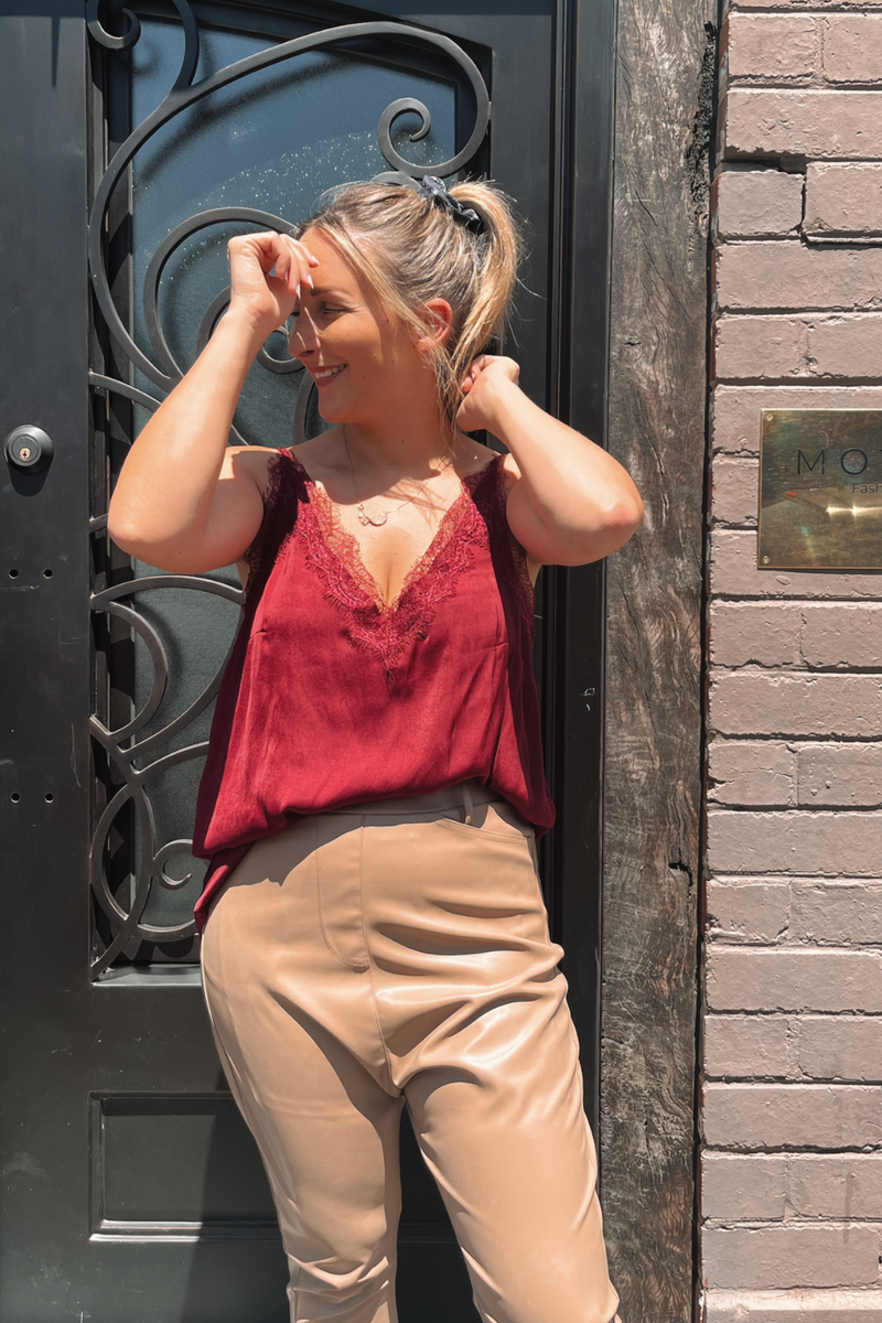 Wine Seta Lace Cami - SALE