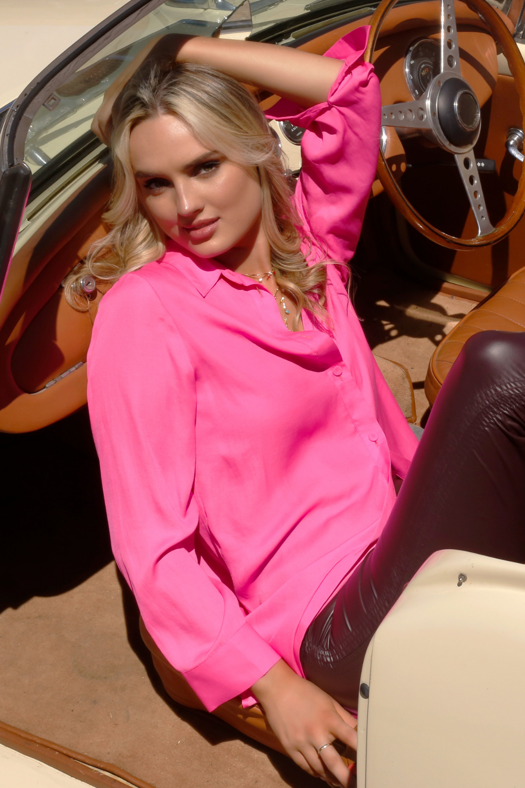 Hot Pink Seta Boyfriend Maxi Shirt