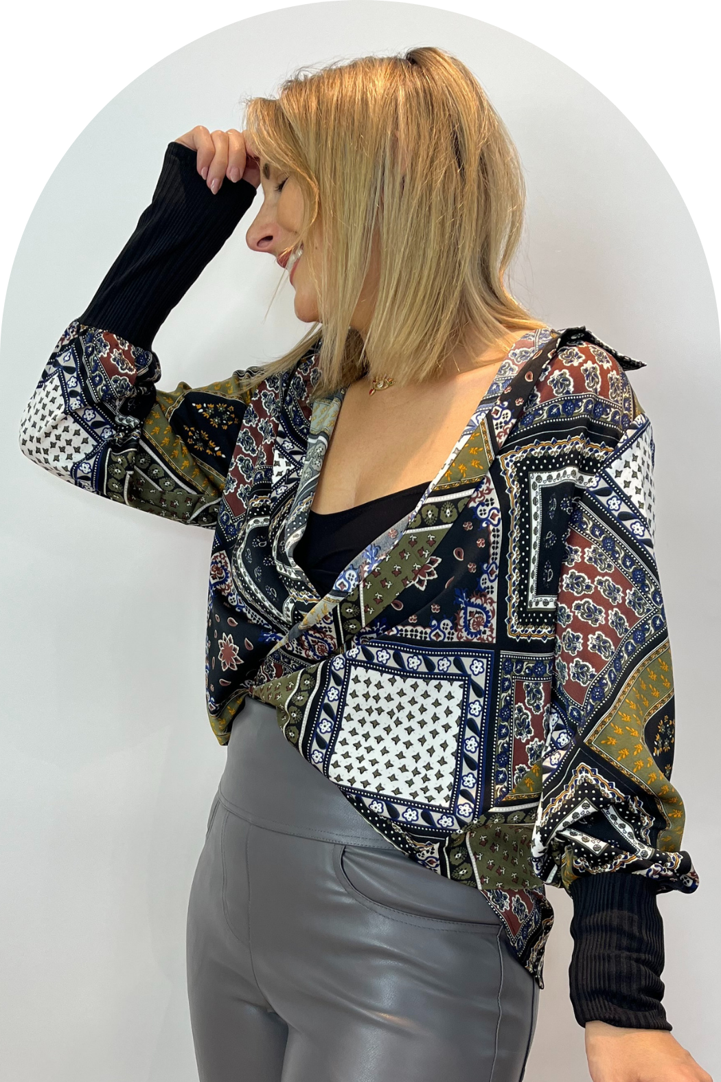 Khaki Silky Andie Shirt - SALE