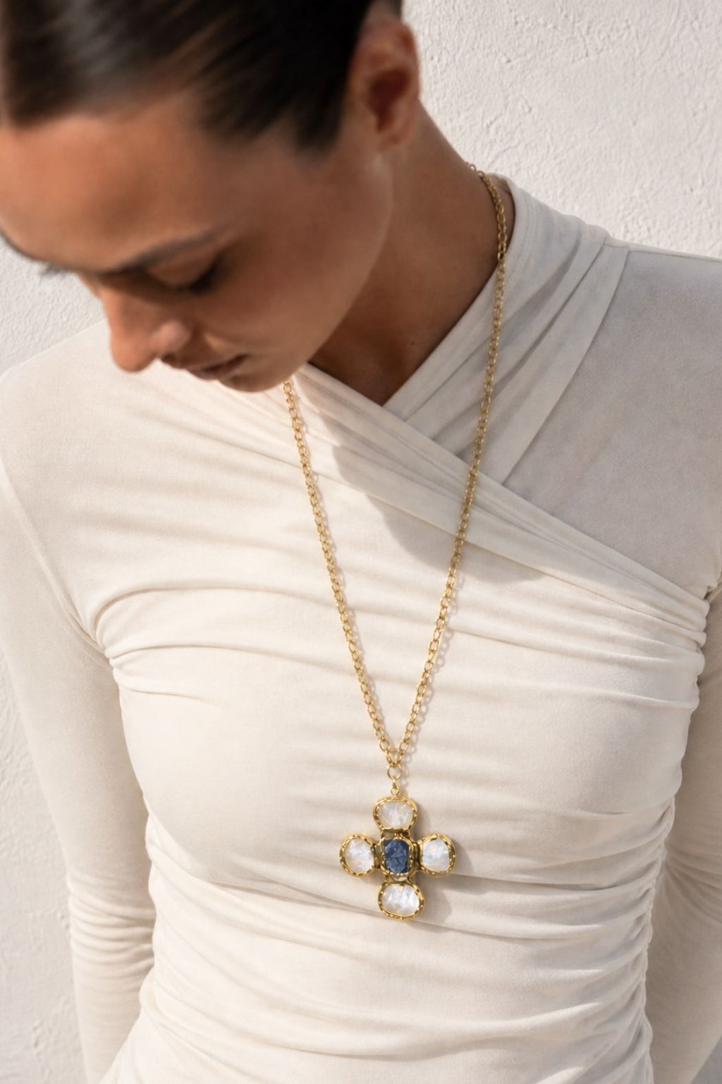 Gold Lapis Cross Necklace