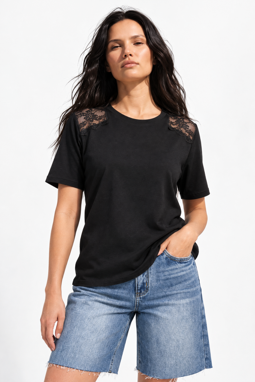 Black Modal Lace T-Shirt