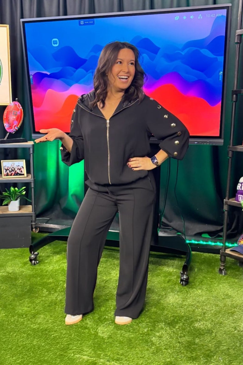 Black Euro Stud Hooded Jacket
