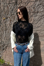 Black Mesh Funnel Neck Top