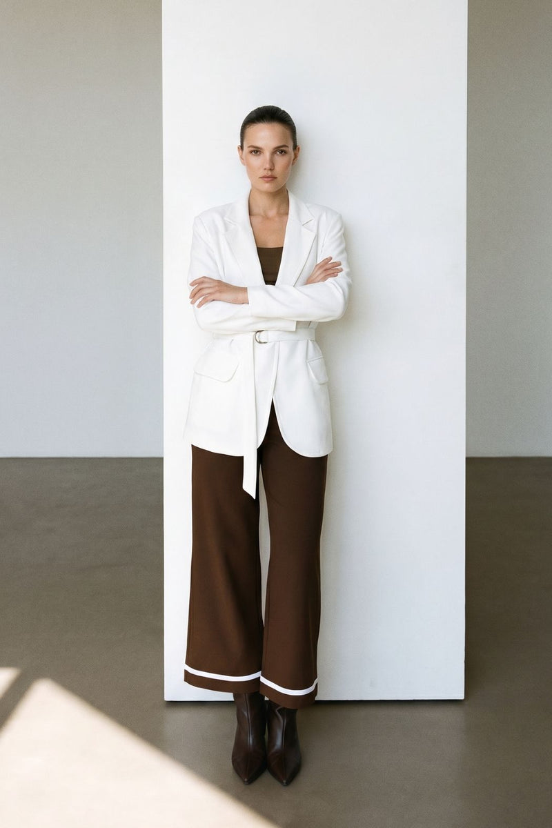 Ivory Euro Belted Boyfriend Blazer