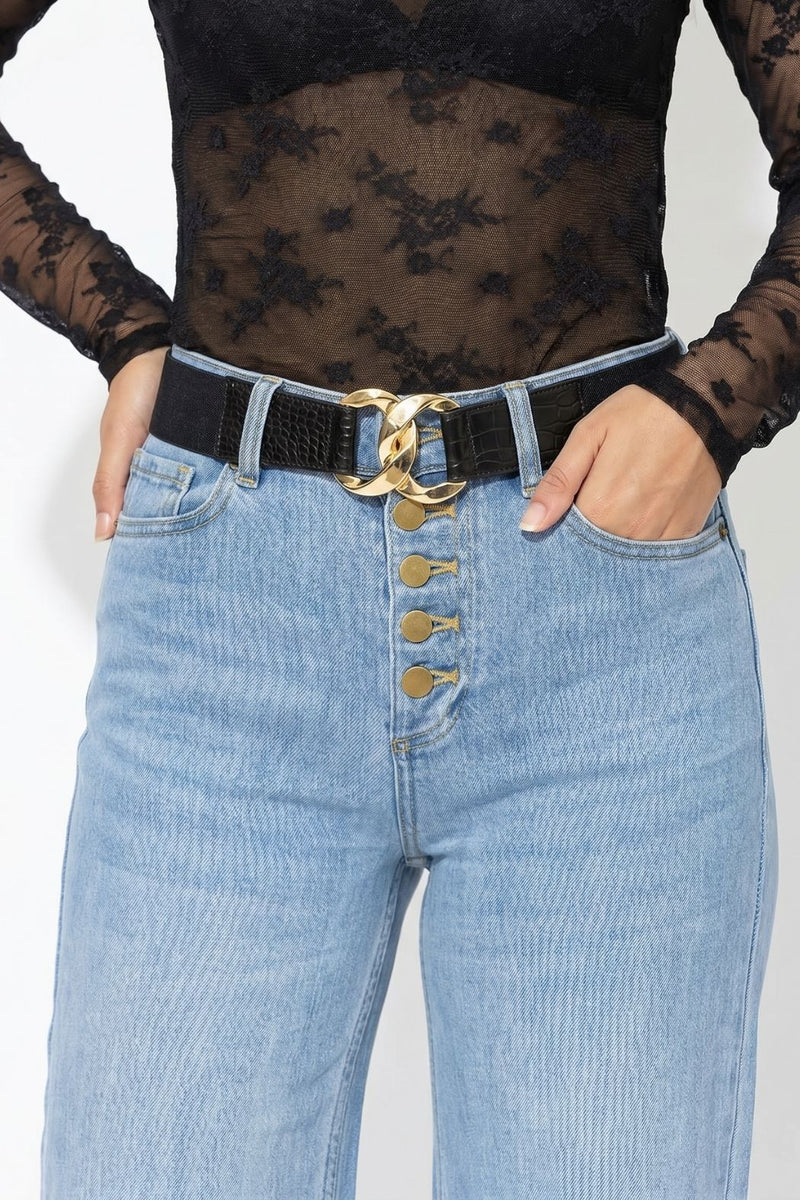 Gold Double Ring Elasticated Belt