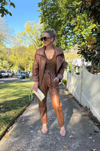 Tan Faux Leather Paperbag Pant