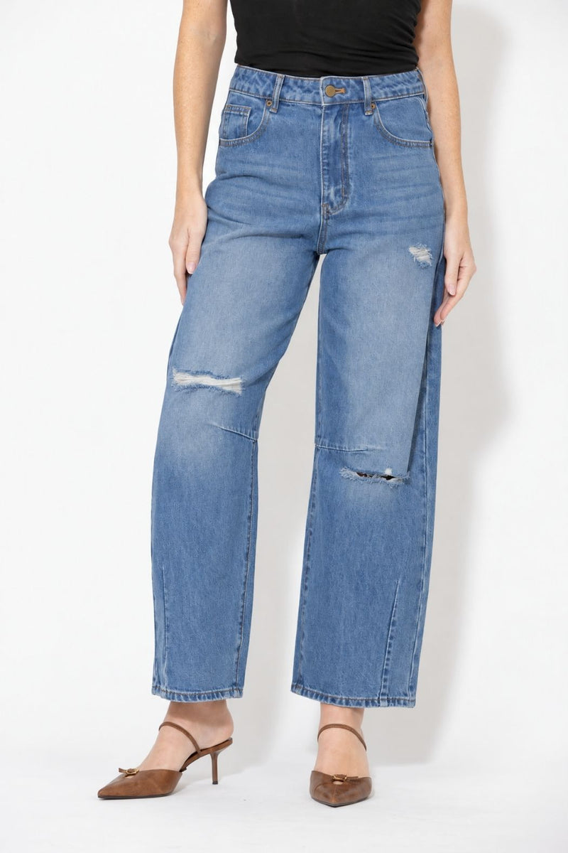 Mid Denim Distressed Cocoon Jean