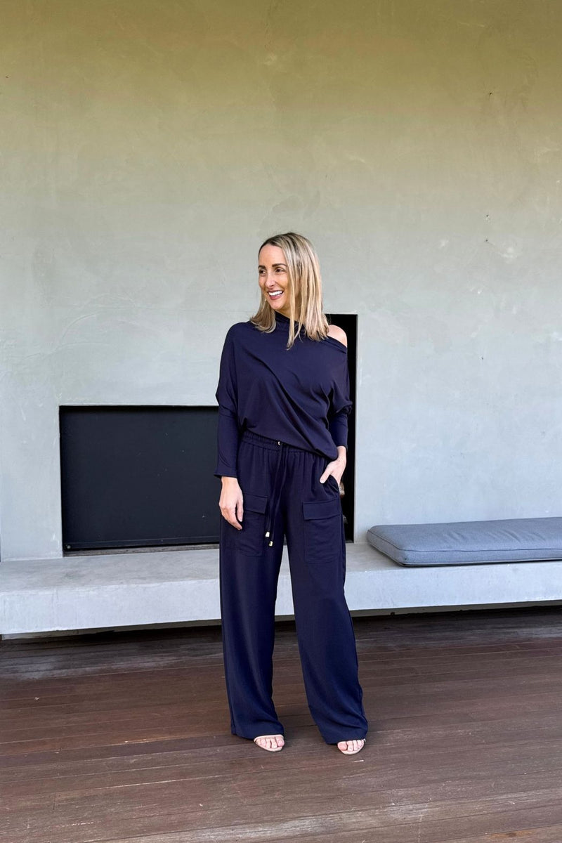 Navy Tencel Drape Top